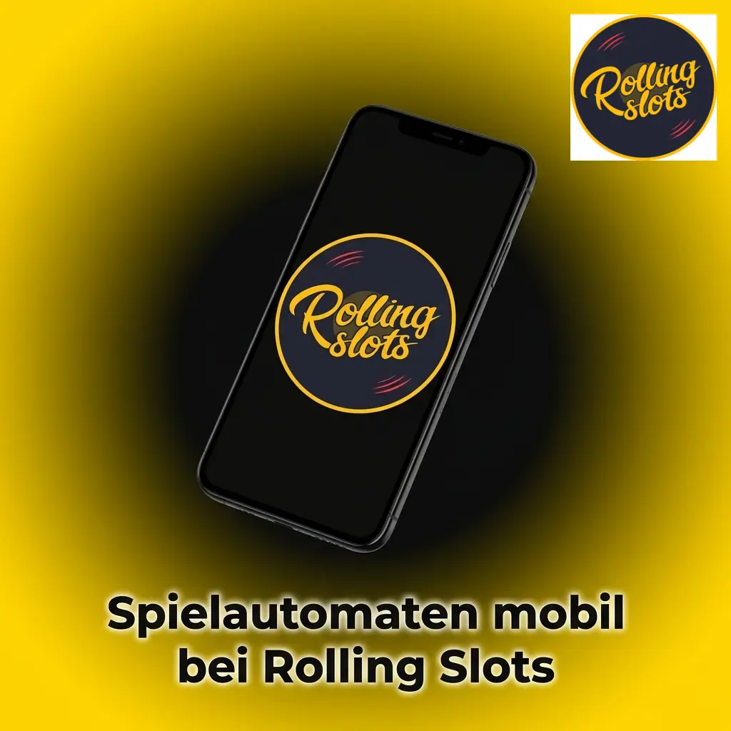 Rolling Slots mobile App auf Smartphone mit Spielautomaten-Lobby und PWA-Symbol auf dem Startbildschirm