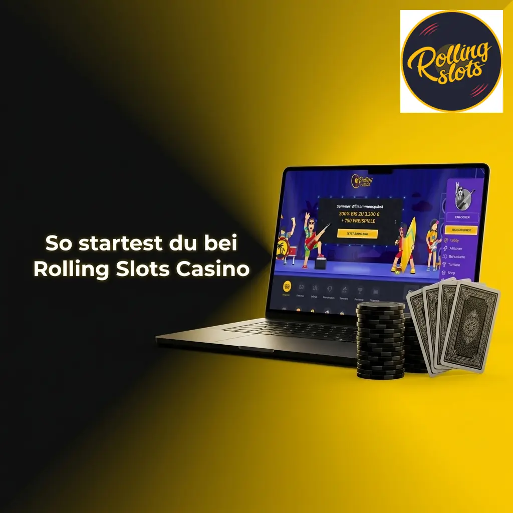 Anleitung zum Start bei Rolling Slots Casino: Anmelden, Guthaben aufladen, Kategorie und Spiel wählen, erste Runde starten.